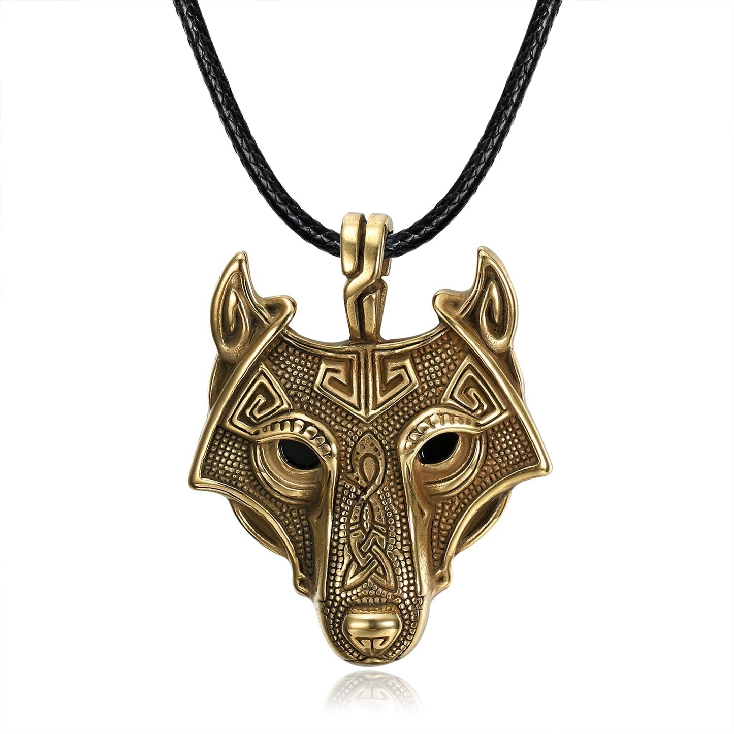 Nordic Pride Norse Grey Wolf Head Pendant & Chain - Leather Chain