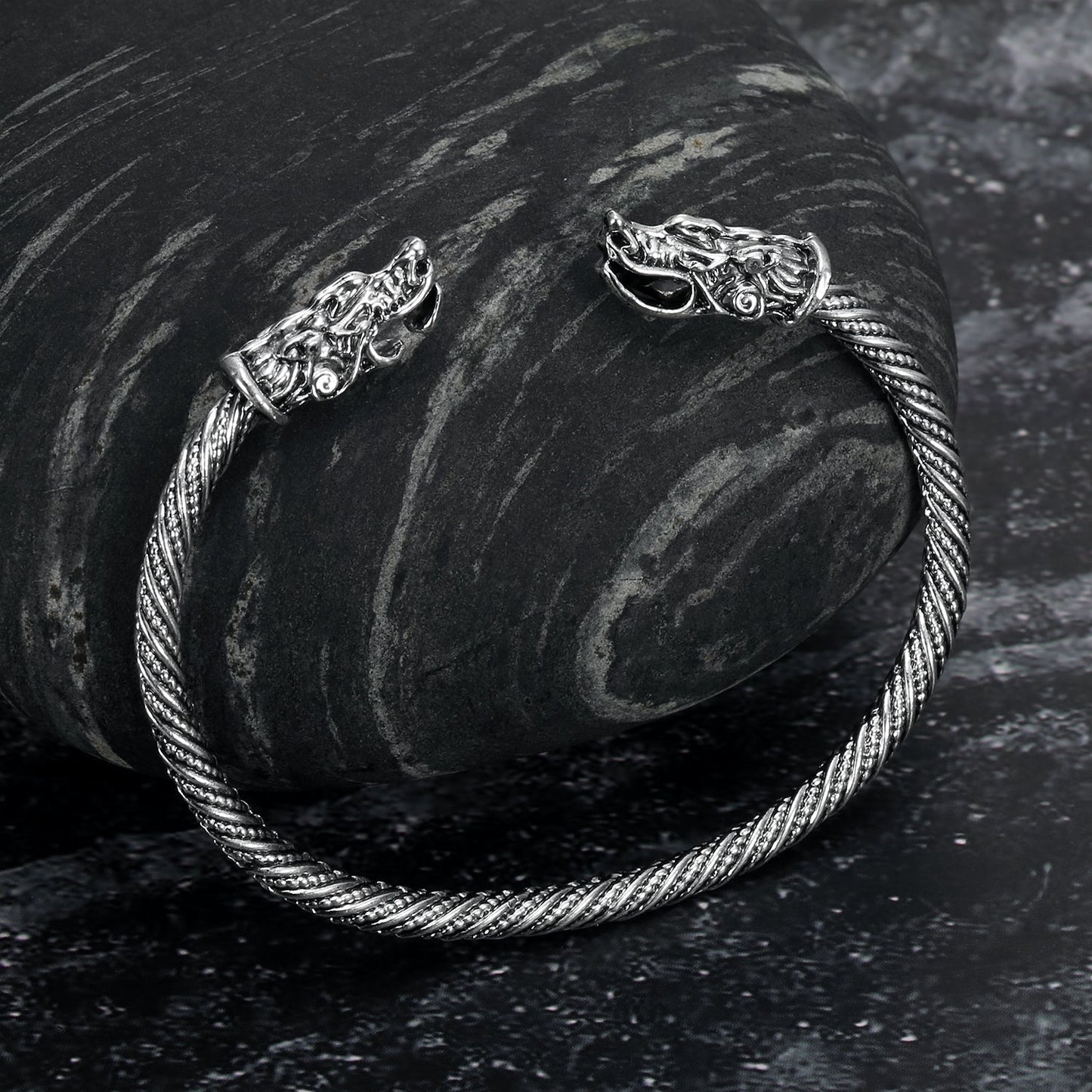 Nordic Pride Grey Wolf 's Head Torc Bracelet