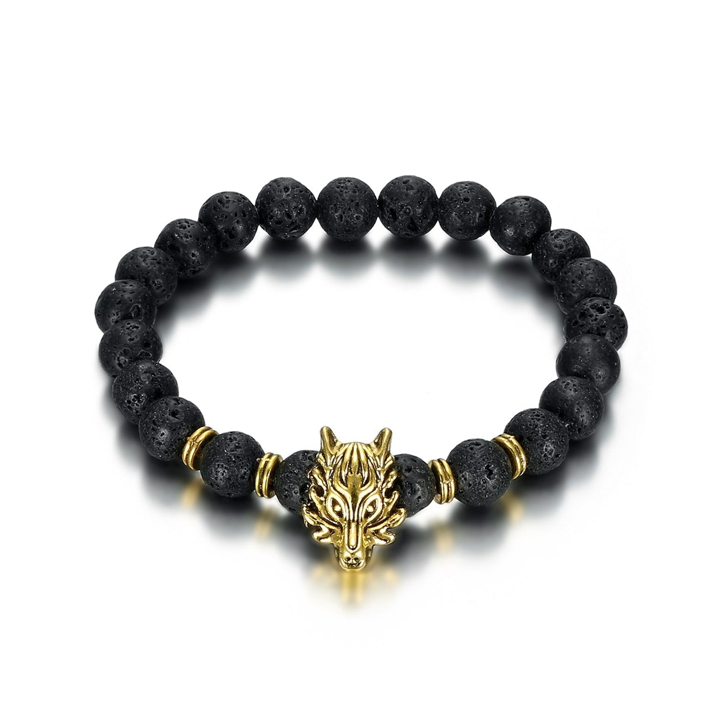 Nordic Pride Grey Wolf Head and Lava Stone Bracelet