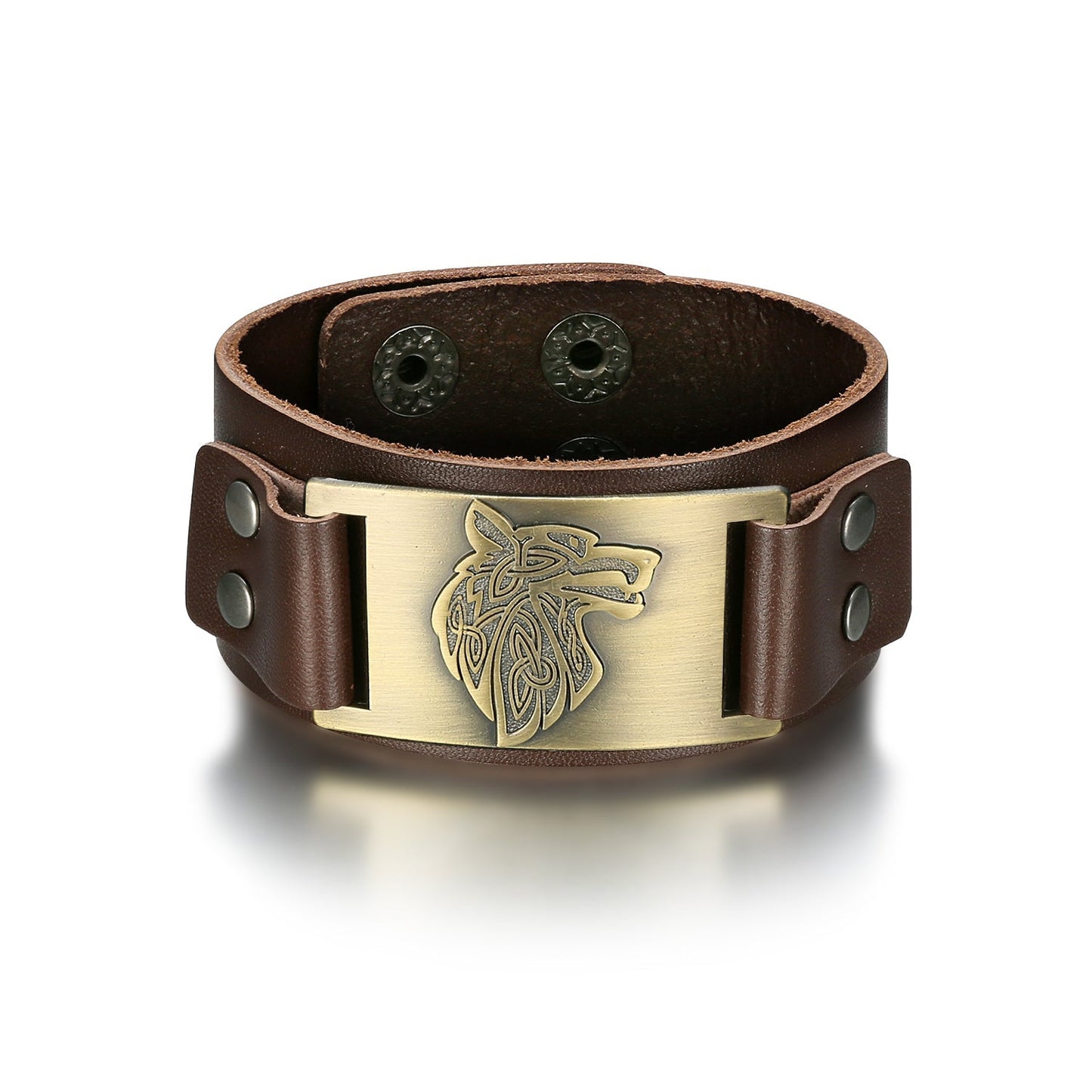 Nordic Pride Leather Nordic Grey Wolf Head Arm Cuff