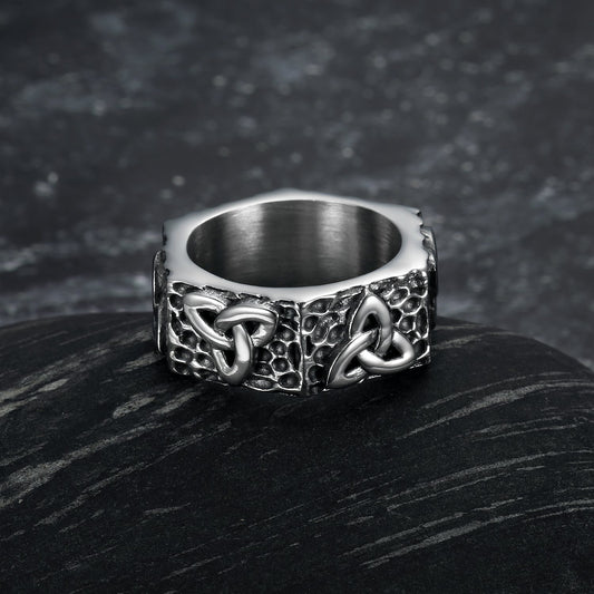 Nordic Pride Hexagonal Handcrafted Stainless Steel Triquetra Ring