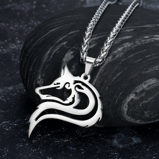 Nordic Pride Handcrafted Stainless Steel Odin's Grey Wolf  Head Pendant