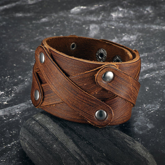 Nordic Pride Leather Cross-Over Studded Arm Ring