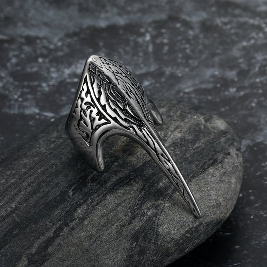 Nordic Pride Handcrafted Stainless Steel Stylized Raven Skull Ring