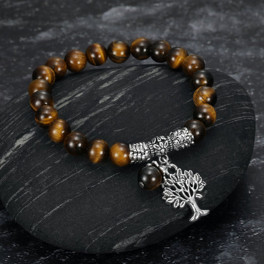 Nordic Pride Tiger Eye Gemstone Bracelet with Tree of Life Charm
