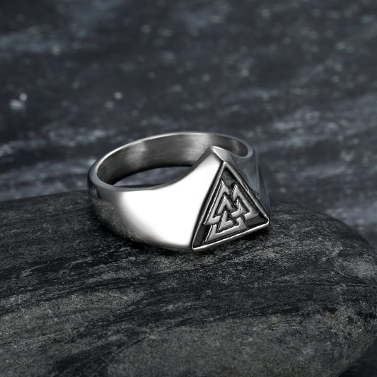 Nordic Pride Handcrafted Stainless Steel Triangular Valknut Symbol Ring
