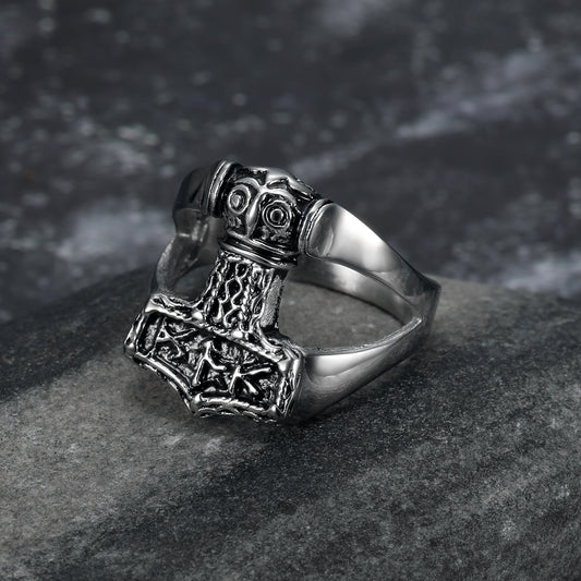 Nordic Pride Handcrafted Stainless Steel Thor's Gavel Ring