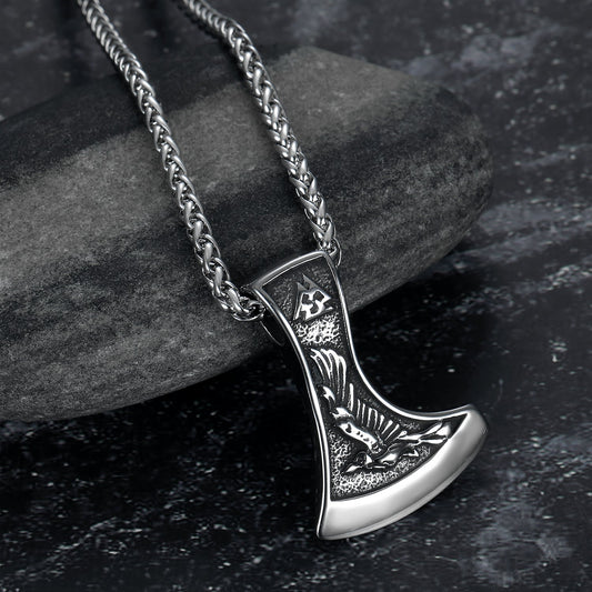 Nordic Pride Handcrafted Stainless Steel Valknut Symbol with Raven & Grey Wolf  Pendant & Chain