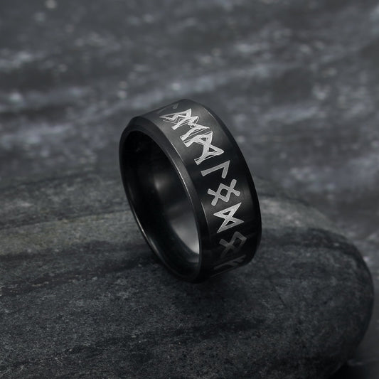 Nordic Pride Handcrafted Stainless Steel Runic Alphabet Ring