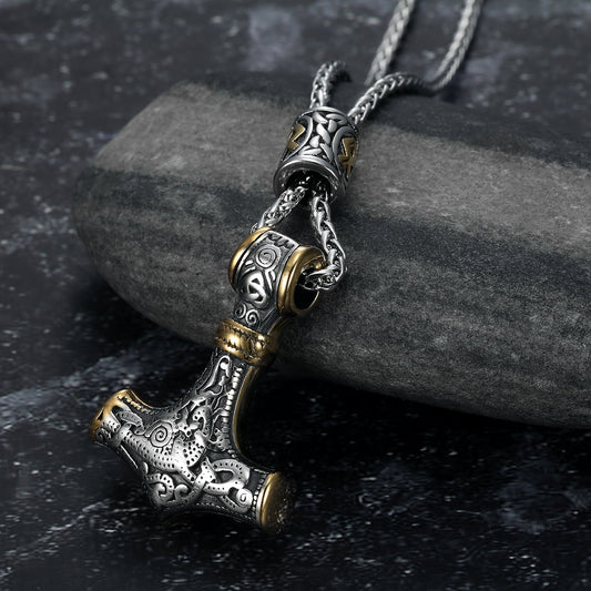 Nordic Pride Handcrafted Stainless Steel Mjolnir and Othala Pendant
