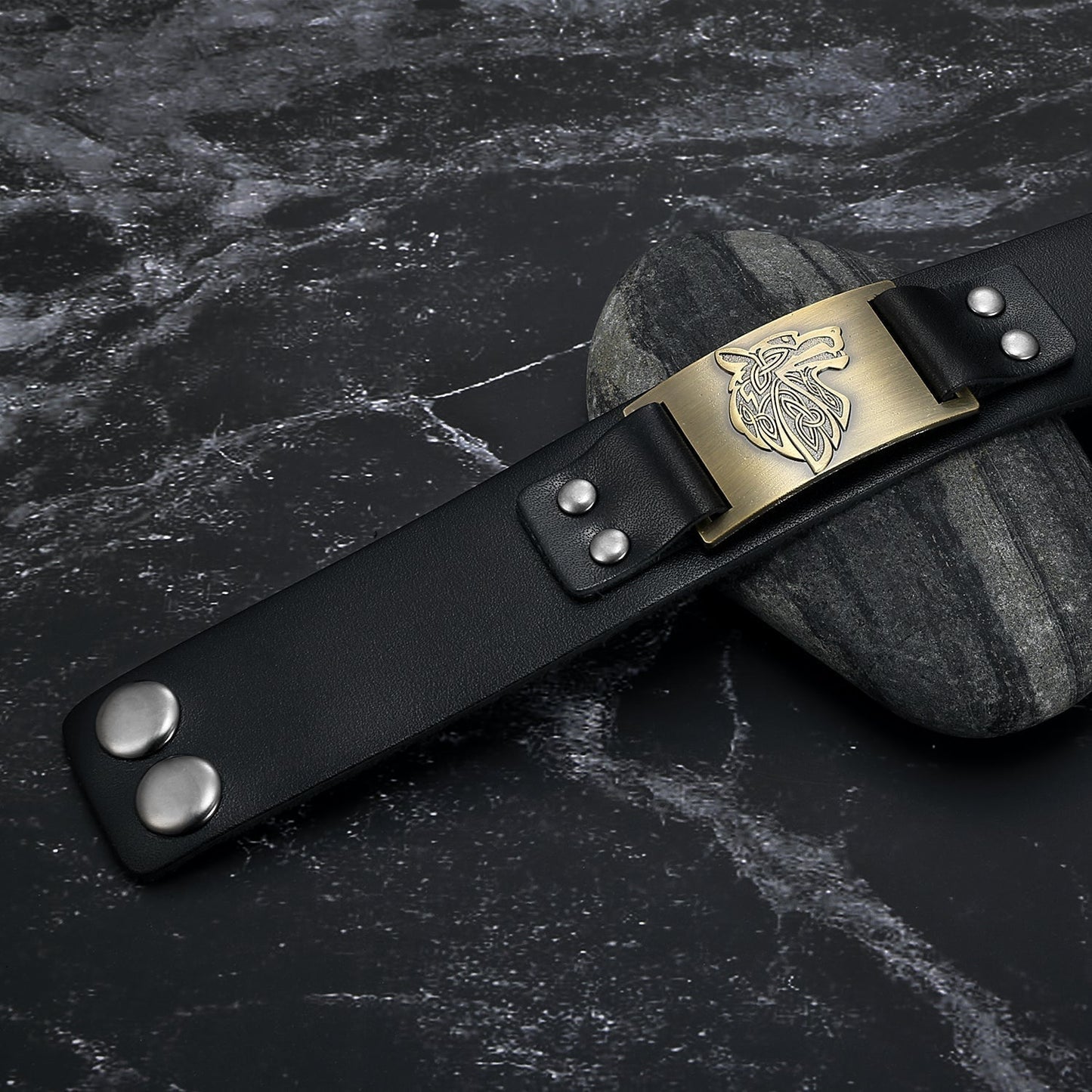 Nordic Pride Leather Nordic Grey Wolf  Head Arm Cuff