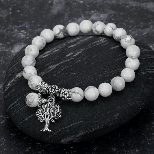 Nordic Pride White Howlite Gemstone Bracelet with Tree of Life Charm