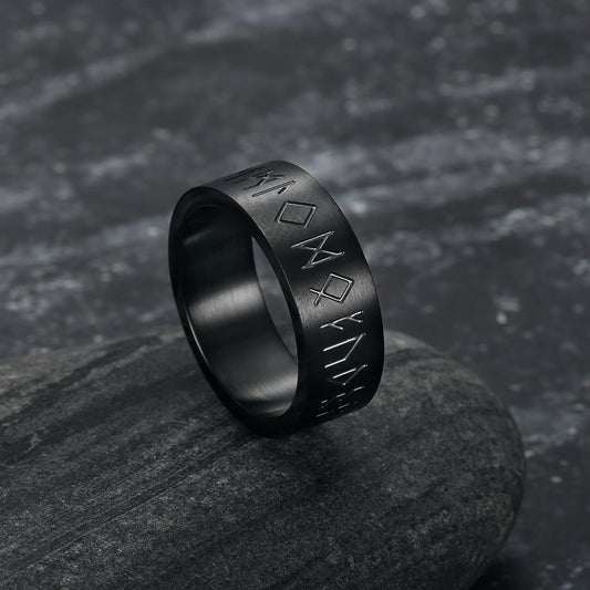 Nordic Pride Handcrafted Stainless Steel Wide Rune Ring