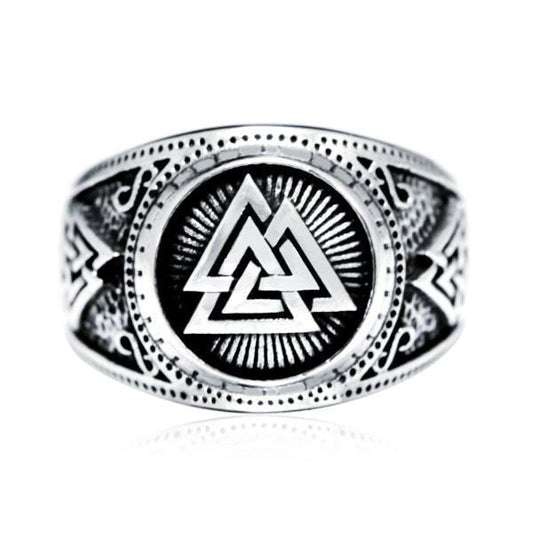 Nordic Pride Sterling Silver Triple Valknut Symbol Signet Ring