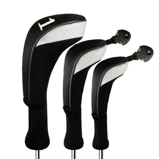 Golf Paradise Classic Wood Clubhead Covers (Black) (One Driver, One Fairway Wood, One Hybrid)