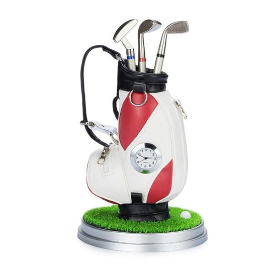 Golf Paradise Miniature Golf Bag Pen Holder And Clock (Red Bag)
