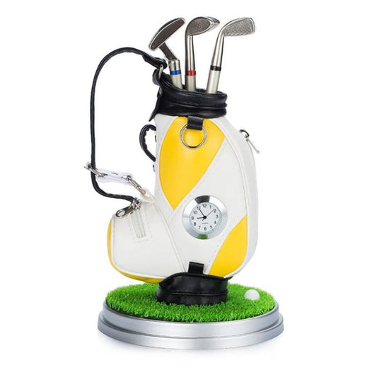 Golf Paradise Miniature Golf Bag Pen Holder And Clock (Yellow Bag)