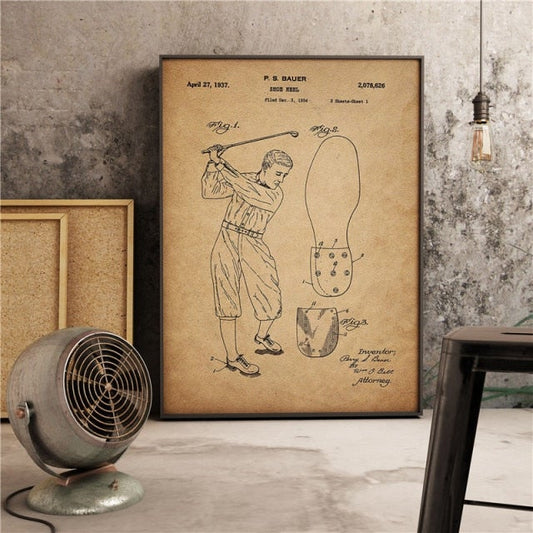 Golf Paradise Vintage Golf Shoe and Golf Swing Wall Art